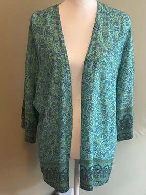 Beach Cover-Up Kimomo, Mint Green, Floral, Open Front, Resort Wear, Sz. S